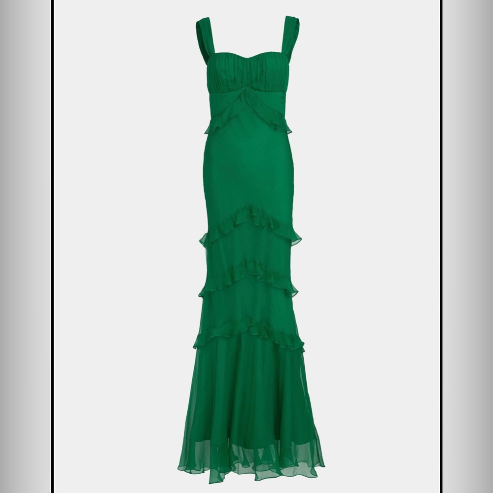 SALONI Green Ruffled Tiered Gown